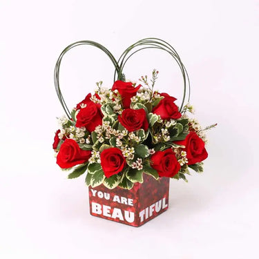 You Are Beautiful: Red Roses in Flower Vase